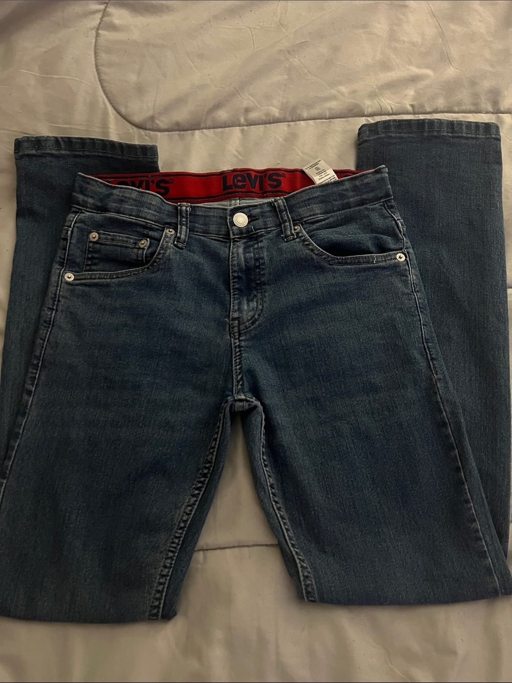 Levi's Boys Dark Indigo Straight Leg Jeans with Red Waistband Accent
